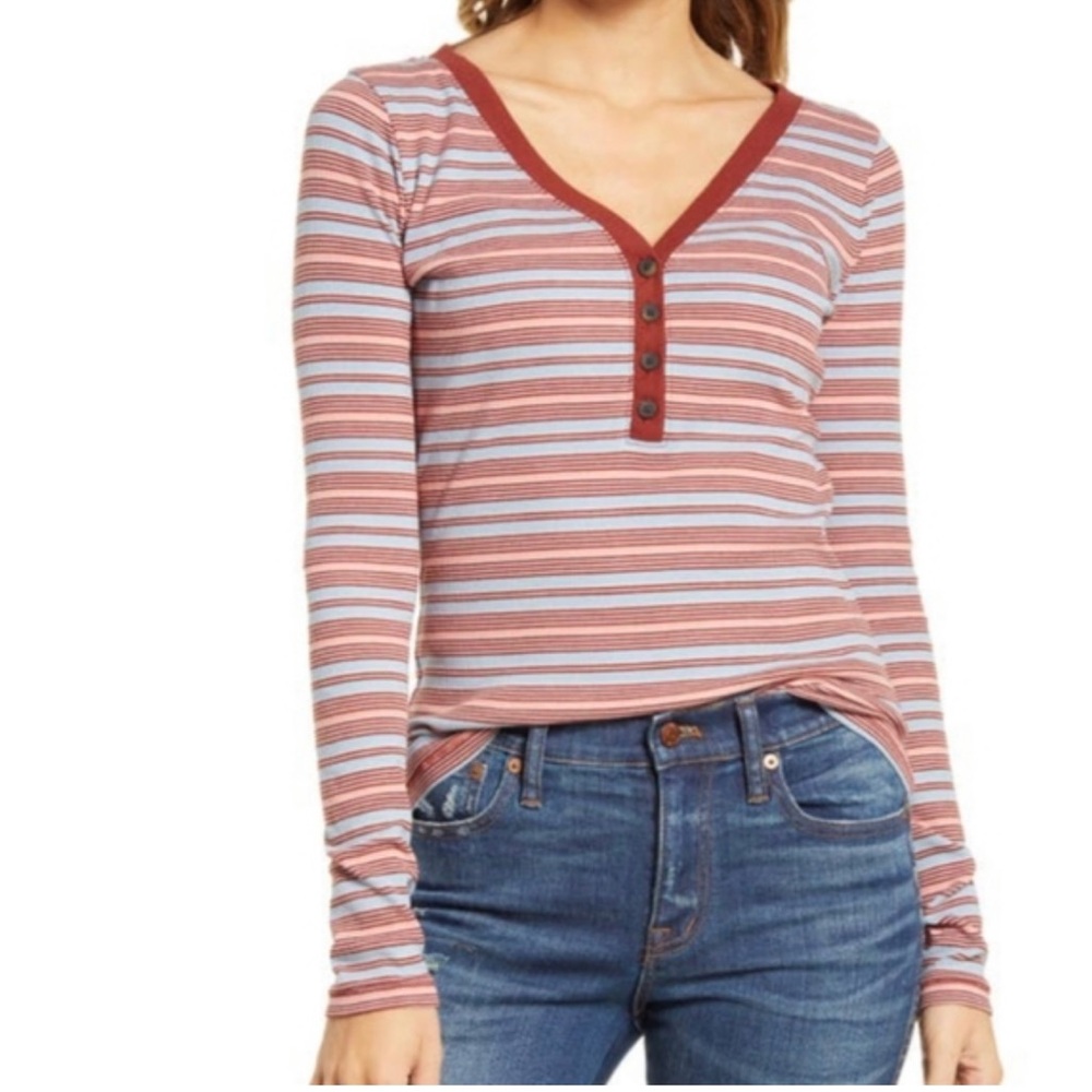 Madewell long sleeved fine ribbed Henley tee size XS